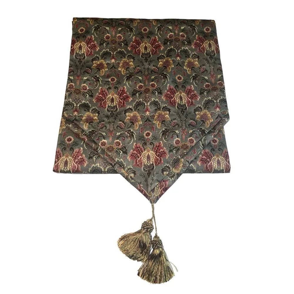 Luxury Floral Tapestry Table Runner With Tassels 72
